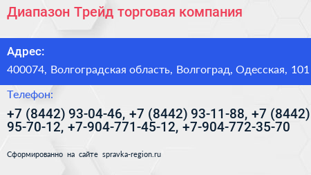 Диапазон Трейд торговая компания - визитка