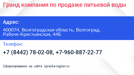 Гранд компания по продаже питьевой воды - визитка