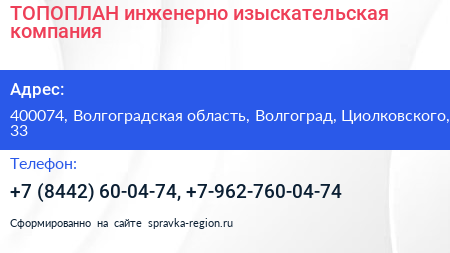 ТОПОПЛАН инженерно изыскательская компания - визитка