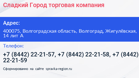 Сладкий Город торговая компания - визитка