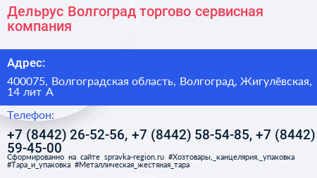 Дельрус Волгоград торгово сервисная компания - визитка