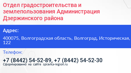 Отдел градостроительства и землепользования Администрация Дзержинского района - визитка