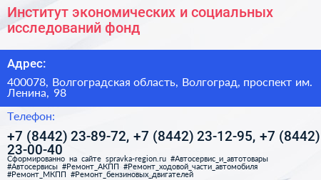 Институт экономических и социальных исследований фонд - визитка