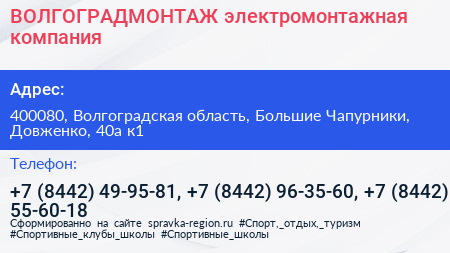 ВОЛГОГРАДМОНТАЖ электромонтажная компания - визитка