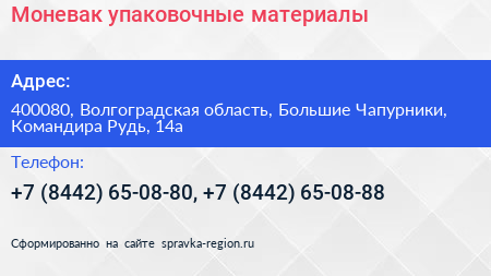 Моневак упаковочные материалы - визитка