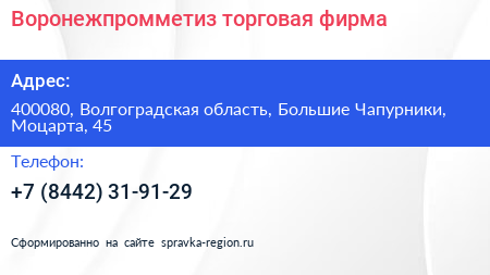 Воронежпромметиз торговая фирма - визитка