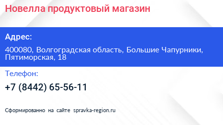 Новелла продуктовый магазин - визитка