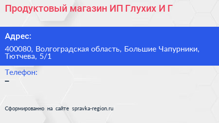 Продуктовый магазин ИП Глухих И Г  - визитка