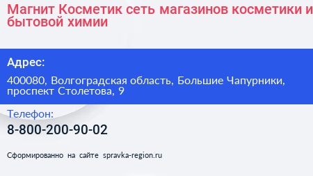 Магнит Косметик сеть магазинов косметики и бытовой химии - визитка