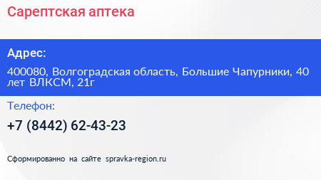 Сарептская аптека - визитка