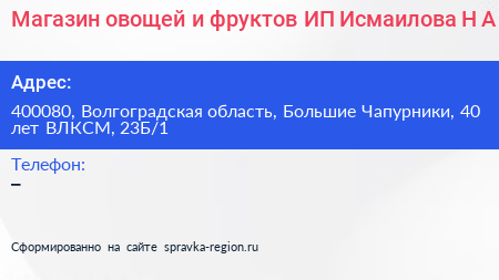 Магазин овощей и фруктов ИП Исмаилова Н А  - визитка