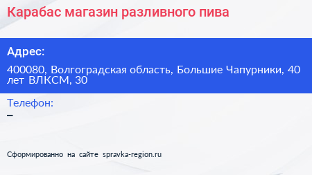 Карабас магазин разливного пива - визитка