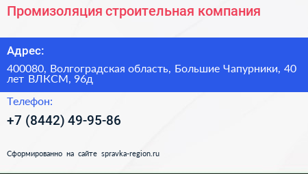Промизоляция строительная компания - визитка