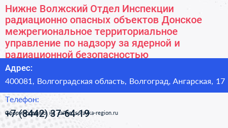 Нижне Волжский Отдел Инспекции радиационно опасных объектов Донское межрегиональное территориальное управление по надзору за ядерной и радиационной безопасностью - визитка