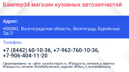 Бампер34 магазин кузовных автозапчастей - визитка