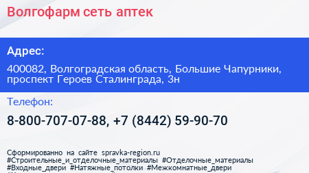 Волгофарм сеть аптек - визитка