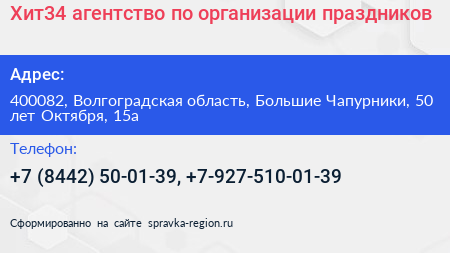 Хит34 агентство по организации праздников - визитка
