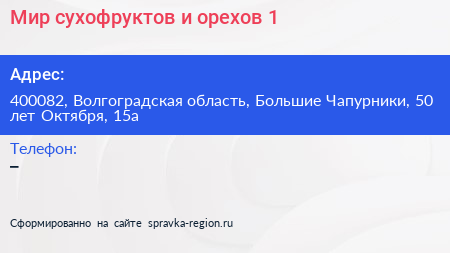 Мир сухофруктов и орехов 1 - визитка