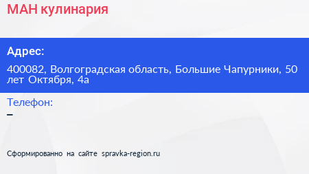 МАН кулинария - визитка