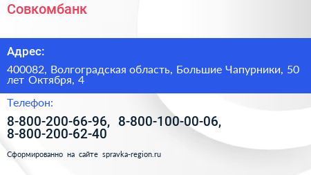 Совкомбанк - визитка