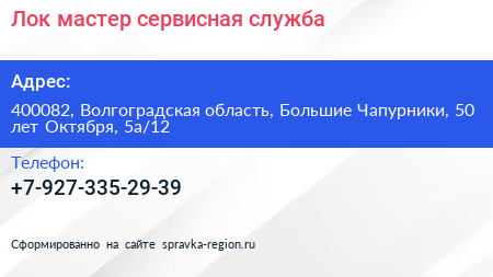 Лок мастер сервисная служба - визитка