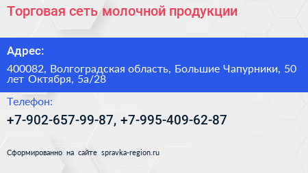 Торговая сеть молочной продукции - визитка