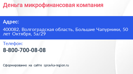 Деньга микрофинансовая компания - визитка