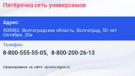 Пятёрочка сеть универсамов - визитка