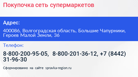 Покупочка сеть супермаркетов - визитка
