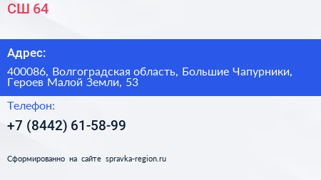 СШ 64 - визитка