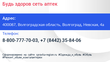 Будь здоров сеть аптек - визитка