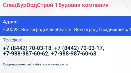 СпецБурВодСтрой 1 буровая компания - визитка