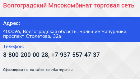 Волгоградский Мясокомбинат торговая сеть - визитка