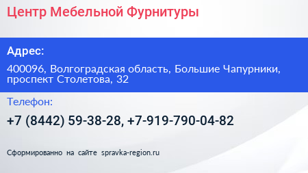 Центр Мебельной Фурнитуры - визитка