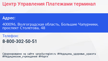Центр Управления Платежами терминал - визитка