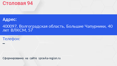 Столовая 94 - визитка