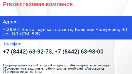 Praxair газовая компания - визитка