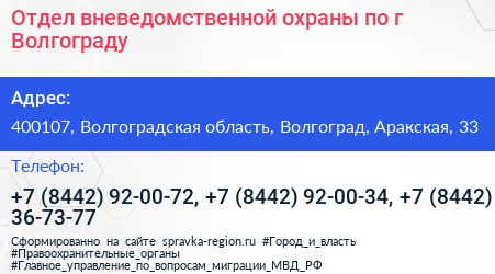 Отдел вневедомственной охраны по г Волгограду - визитка