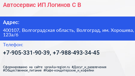 Автосервис ИП Логинов С В  - визитка