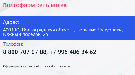 Волгофарм сеть аптек - визитка