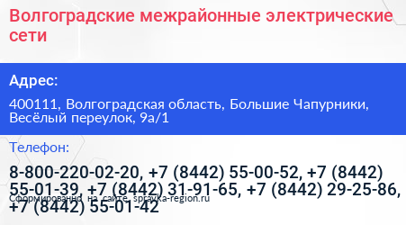 Волгоградские межрайонные электрические сети - визитка