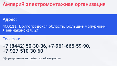 АмпериЯ электромонтажная организация - визитка