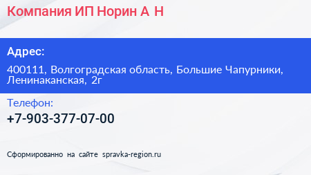 Компания ИП Норин А Н  - визитка
