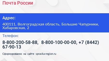 Почта России - визитка