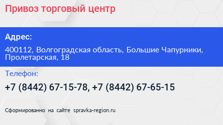 Привоз торговый центр - визитка