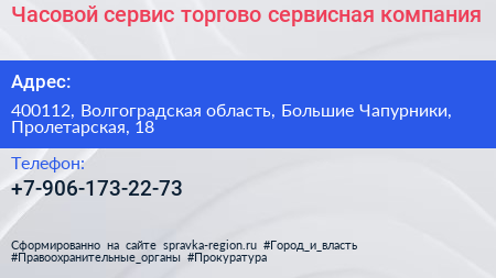 Часовой сервис торгово сервисная компания - визитка