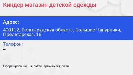 Киндер магазин детской одежды - визитка