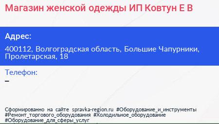 Магазин женской одежды ИП Ковтун Е В  - визитка