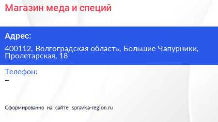 Магазин меда и специй - визитка