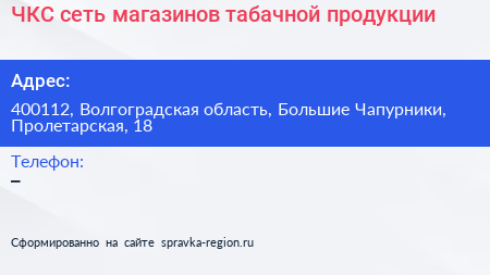 ЧКС сеть магазинов табачной продукции - визитка